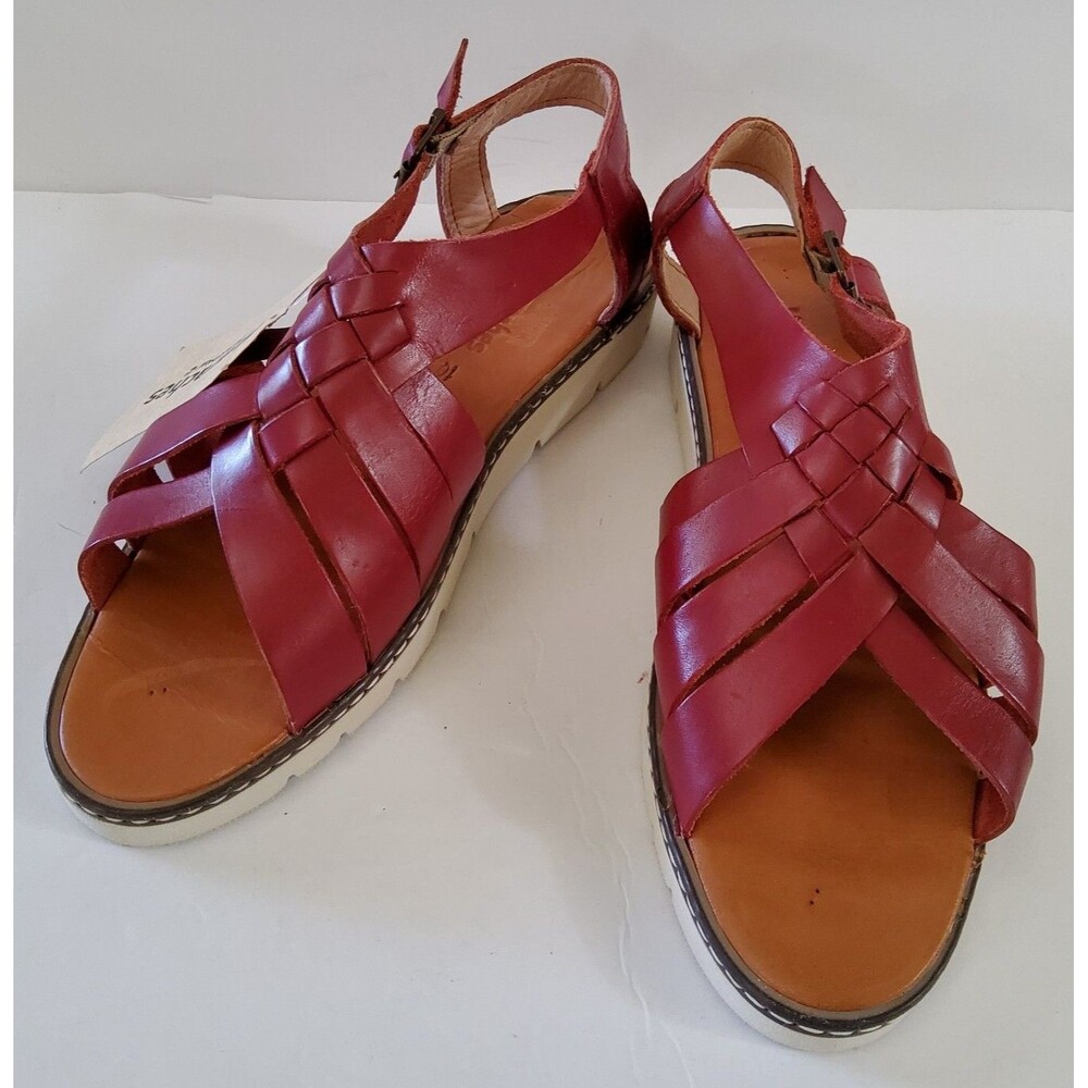 Women's Red Leather Woven Slingback Sandals